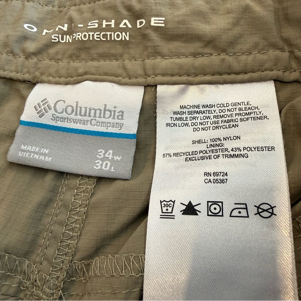 Columbia Omni-Shade Convertible Men's Light Tan Cargo Pants Sun Protect - Picture 6 of 13